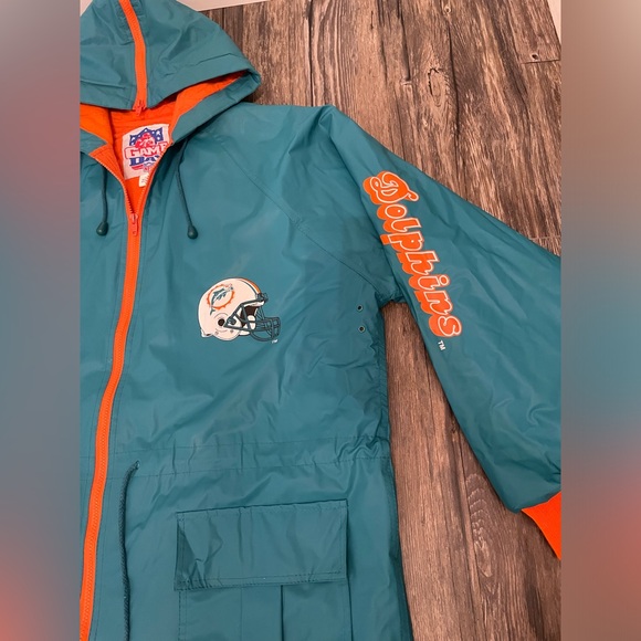 RARE Late 80s Miami Dolphins Vintage NFL Game Day Jacket Zip Hood Teal/Orange - Picture 6 of 16